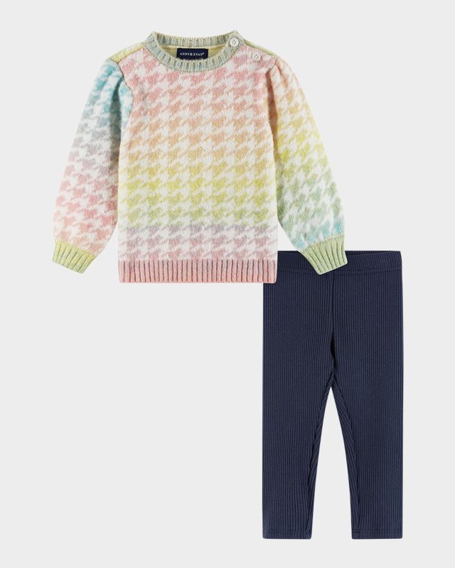 Ombre Rainbow Houndstooth Sweater & Legging Set, Size 6